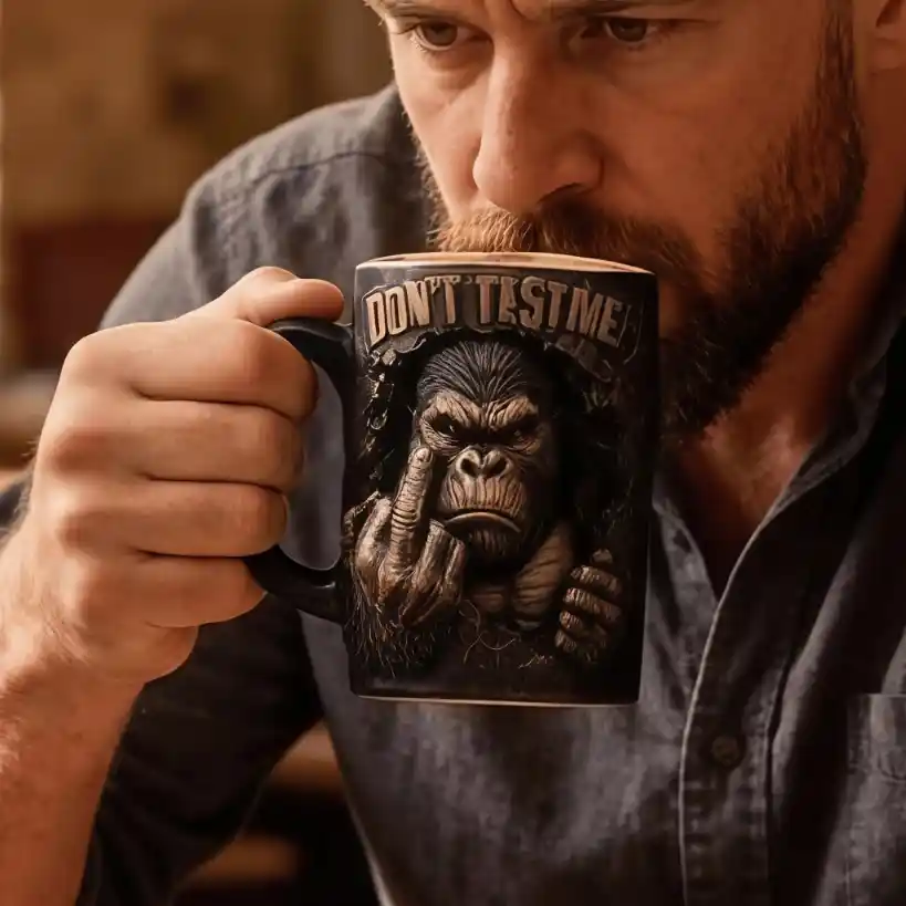Funny 3D Gorilla Novelty Mug Dont Test Me Resin Cup Desk Decor